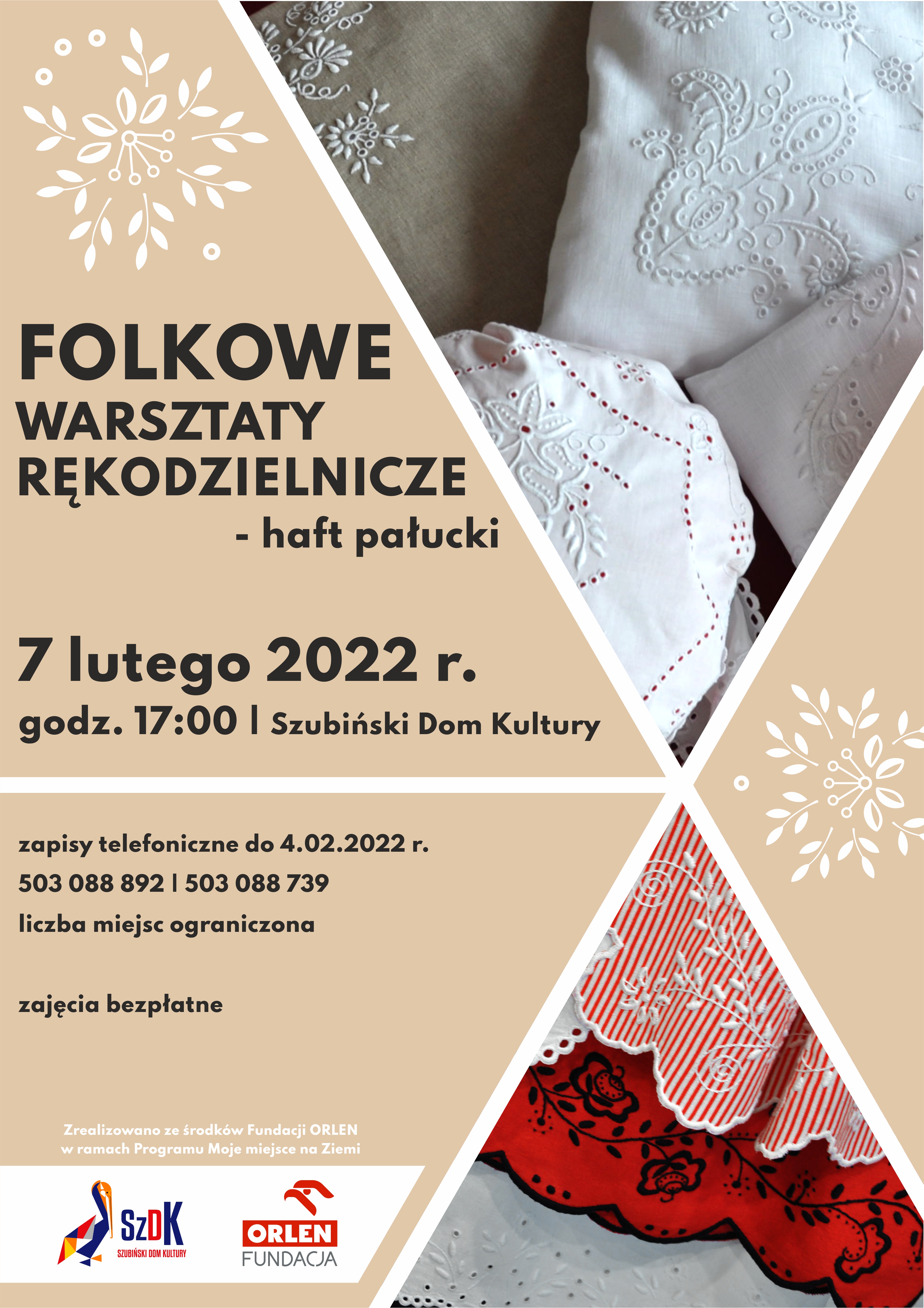 Plakat Folkowe Warsztaty Rękodzielnicze - haft pałucki
